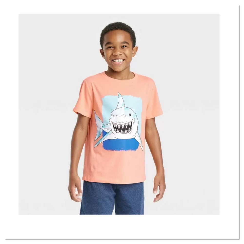 Boys Short Sleeve Smiling Shark Graphic T-Shirt Tee Cat & Jack